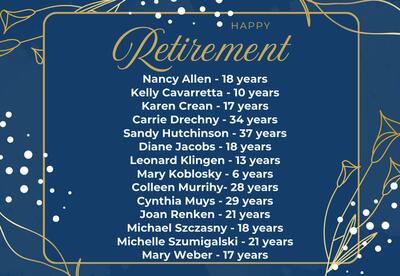 Happy Retirement with names of 2025-26 retirees