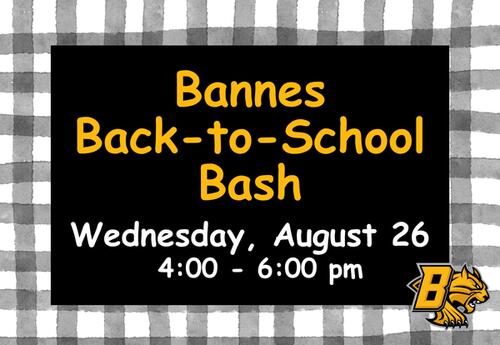 Bannes Back-to-School Bash - Wednesday, August 26 from 4:00 to 6:00 pm on black and write striped pattern