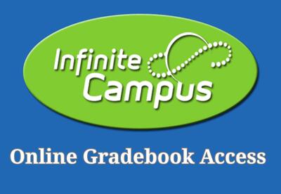 Infinite Campus logo with Online Gradebook Access written under the logo on blue background