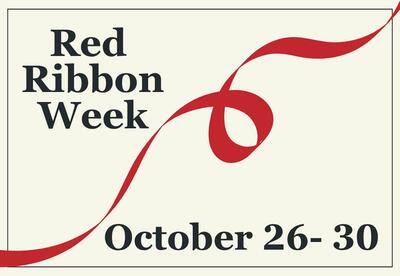 Red Ribbon Week October 26-30 with a red ribbon in the middle with a cream background