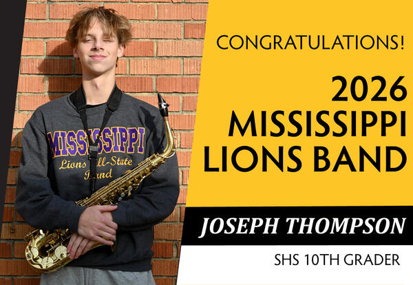 SHS Sophomore, Joseph Thompson, earns place in 2026 Mississippi Lions Band