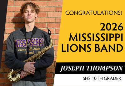 SHS Sophomore, Joseph Thompson, earns place in 2026 Mississippi Lions Band