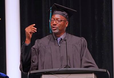 Hollis Conway speaks at Nunez's Spring 2025 Graduation ceremony.