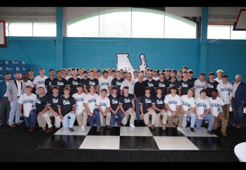 The 2025-2026 Nunez Pelican Baseball team attend the Summer Baseball Bash Aug. 22, 2025.