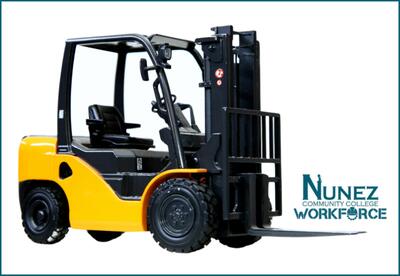 An unmanned forklift is shown with the Nunez Workforce logo