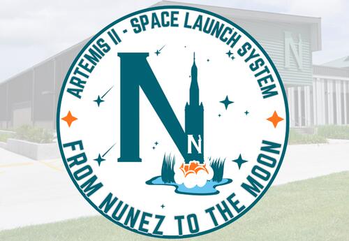 Patch reads: Artemis II - Space Launch System, From Nunez to the Moon