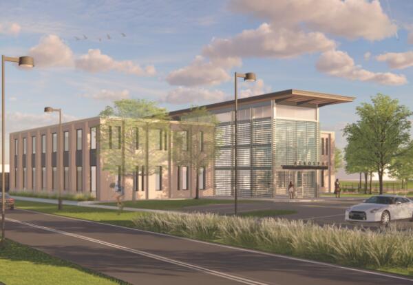 An artist's rendering of a planned renovation to Nunez's Aerospace Technology Manufacturing building.