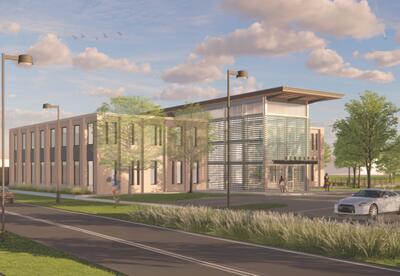 An artist's rendering of a planned renovation to Nunez's Aerospace Technology Manufacturing building.