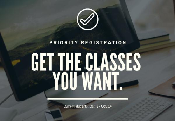 Priority Registration is Oct. 2 -14 for continuing students