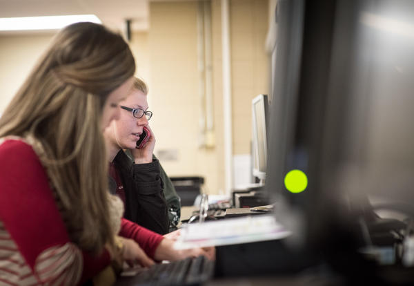 Two female students working on computers