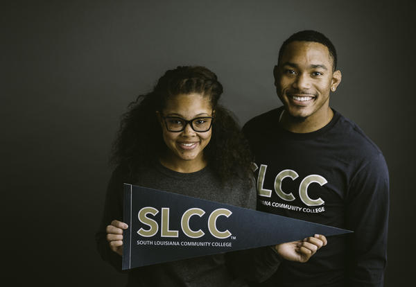 SLCC students with pennants