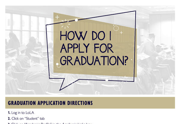 flyer with graphics and instructions on how to apply for graduation