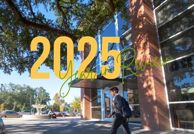 student walking on campus