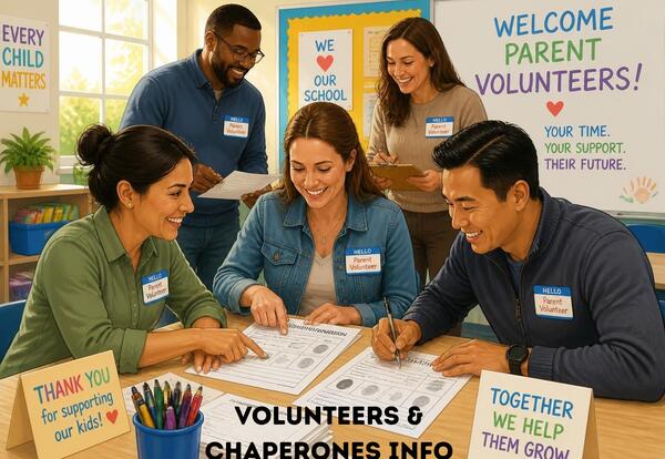 parent volunteers doing paperwork