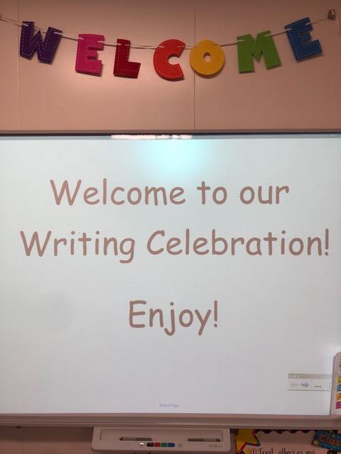 Writers Celebration Projected on Smart Board