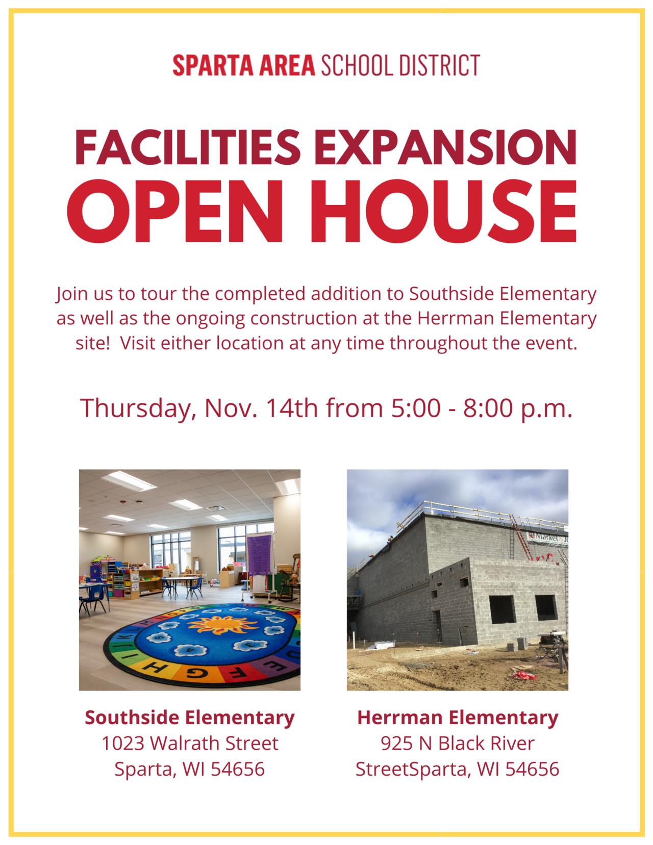 Facilities Expansion Open House on Thursday, November 14th | Sparta ...