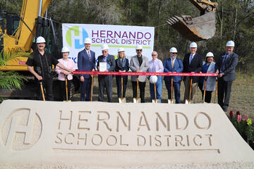 Groundbreaking with board members and supeprintendent