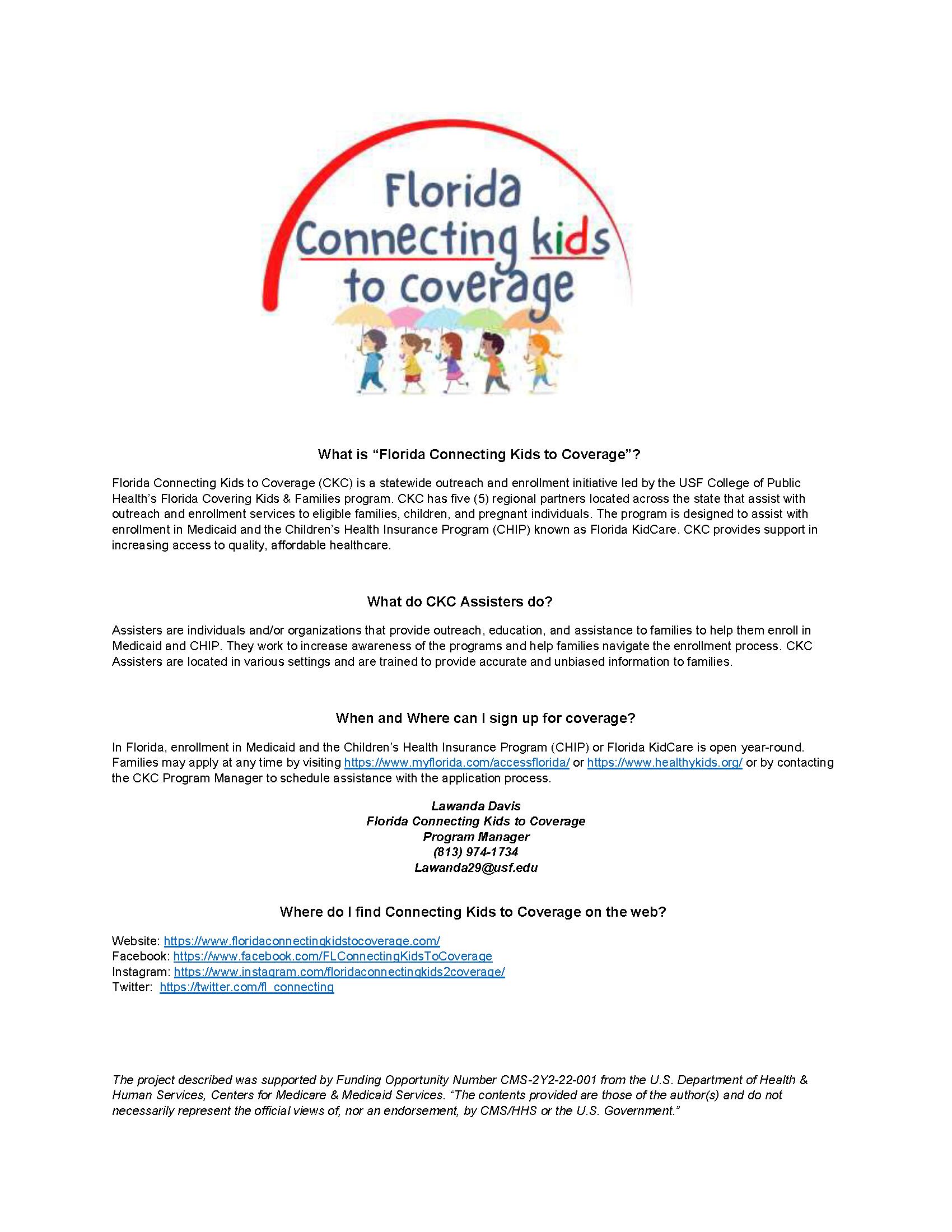 Florida Connecting Kids to Coverage flyer
