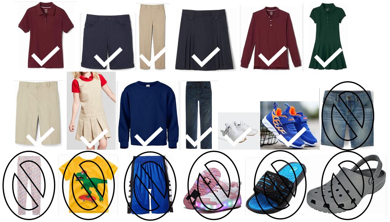 Examples approved uniforms and unapproved clothing