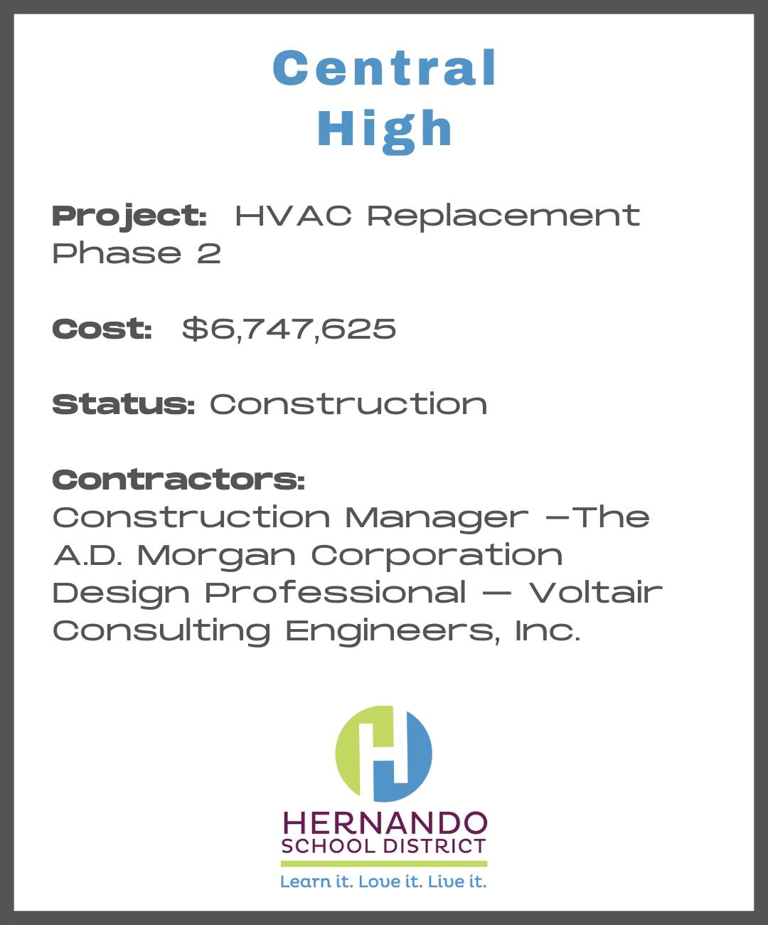 Project: CHS HVAC Replacement Phase 2  Cost: 6,747,625.00