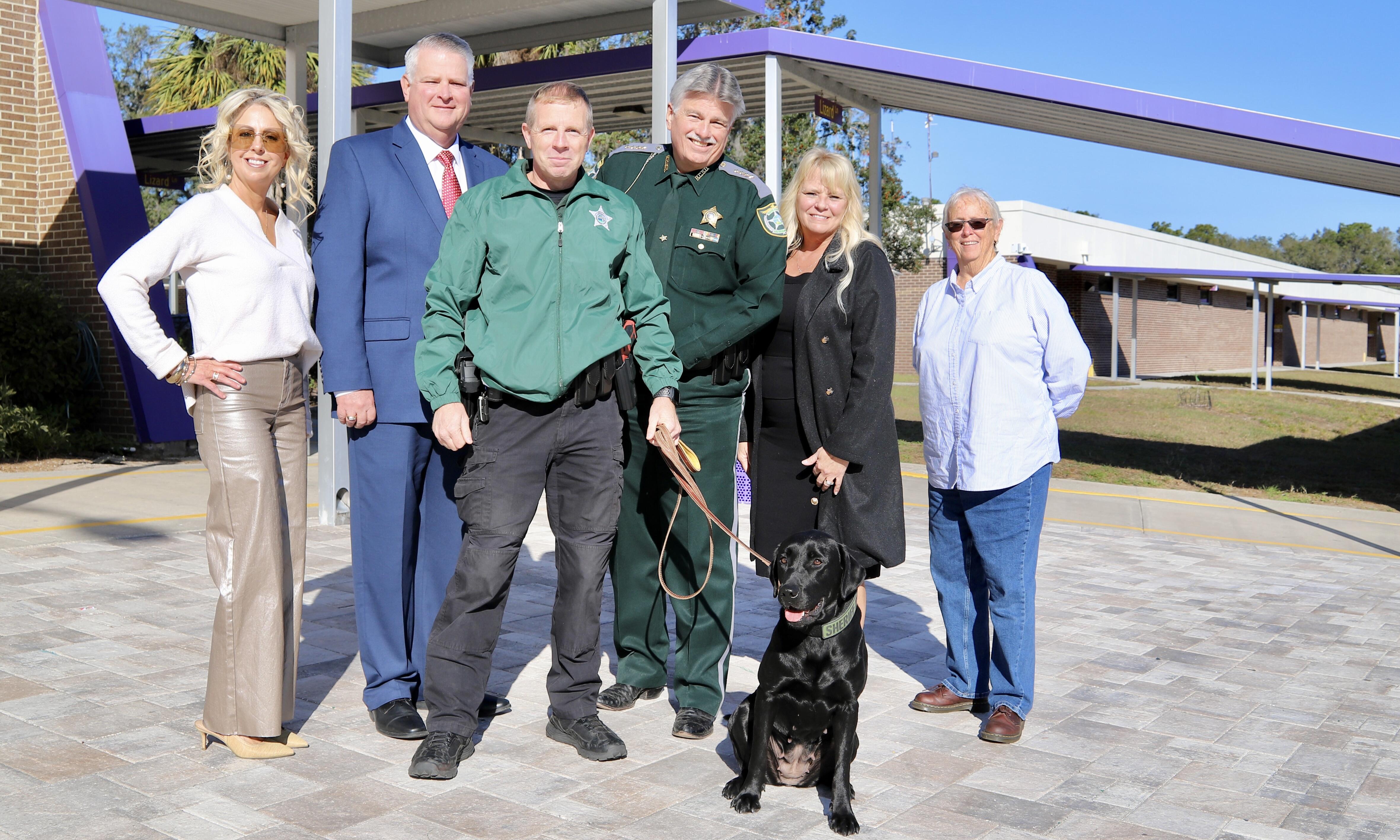 Shannon Rodriguez, Ray Pinder, Deputy Burburan, K-9 Skyy, Michelle Bonczak and Susan Duval