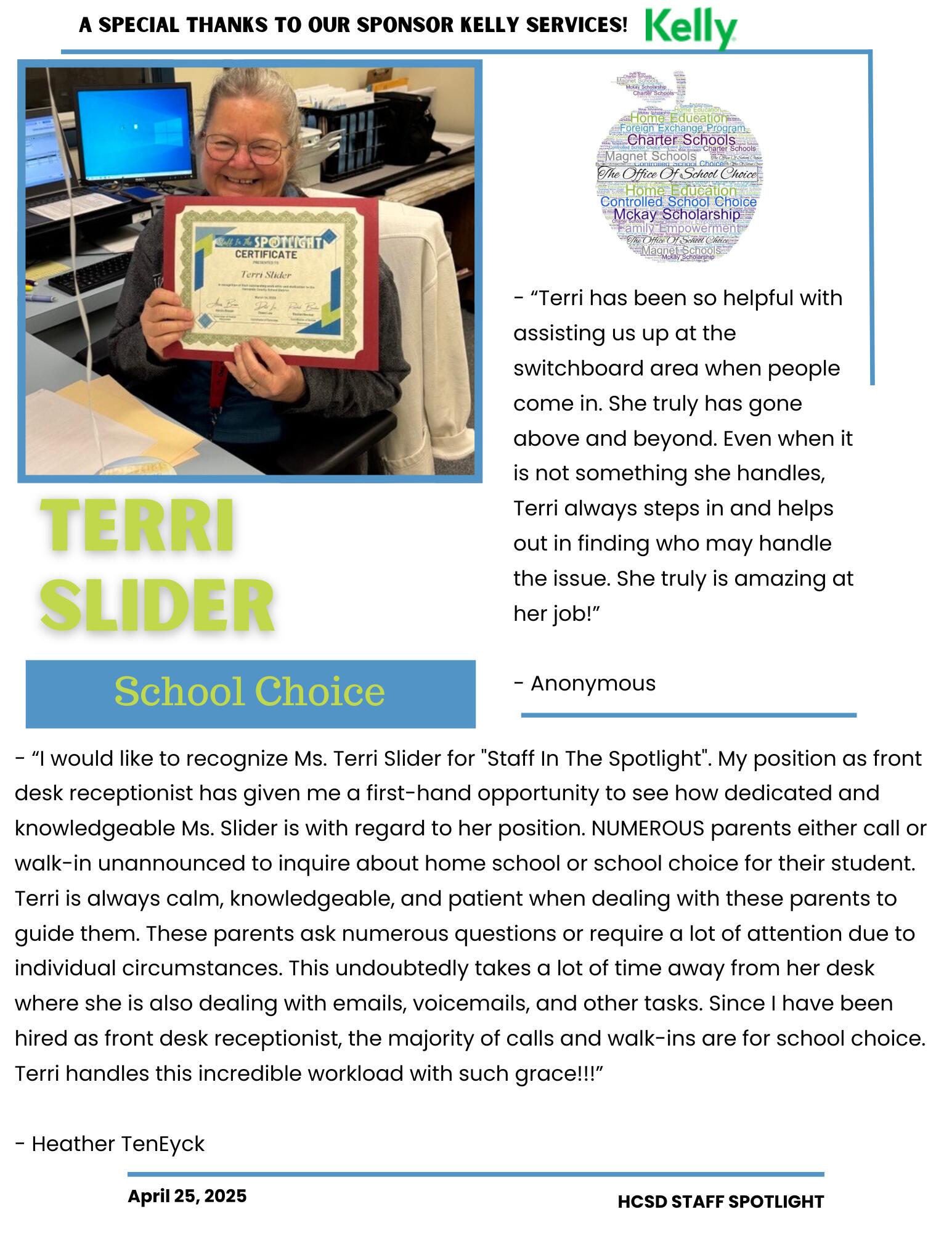 Staff Spotlight on Terri Slider