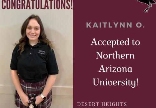 Kaitlynn O. accepted to Northern Arizona University