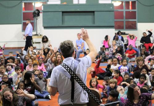 Eric Litwin performs for prekindergarten through fifth-graders at ASH.