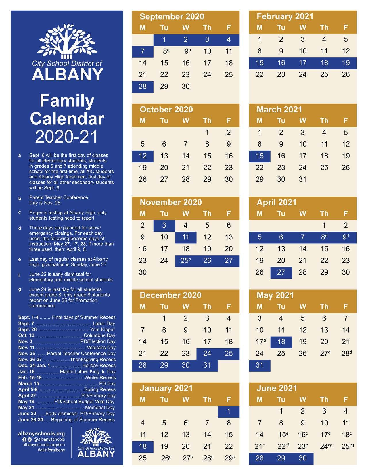 202021 school calendar approved City School District of Albany