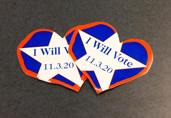 Stickers that say 'I Will Vote ... 11.3.20'