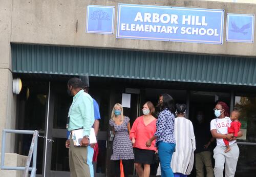 Arbor Hill students entering the school on Sept. 29.