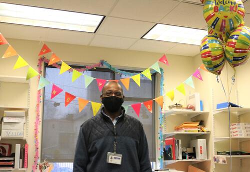 Stacey Randolph, SPA's home school coordinator, poses in the main office.