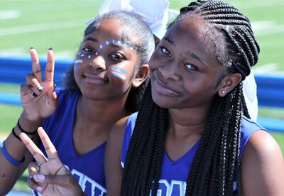 Two cheerleaders at last year's Homecoming event