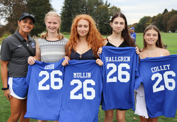 Coach Davey with seniors: Gish, Mullin, Hallgren and Colley