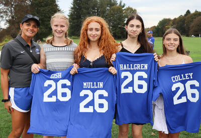 Coach Davey with seniors: Gish, Mullin, Hallgren and Colley