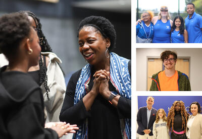 Picture collage: CJay Philip, girls' tennis Senior Night, National Merit Scholarship semifinalist, student Board of Education members with Superintendent Hochreiter and Principal Commerford