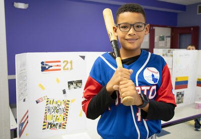 Student takes on the persona of baseball player Roberto Clemente