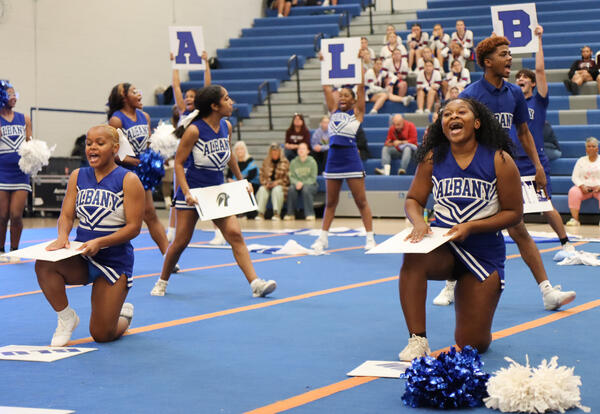 Cheerleading team competing at sectional event