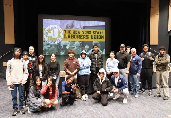Group of students who attended the Lunch and Learn with guest speakers and Maggie Palmeri