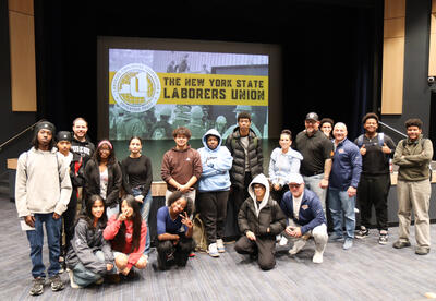 Group of students who attended the Lunch and Learn with guest speakers and Maggie Palmeri