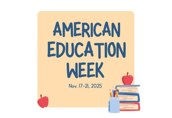 American Education Week books and apple logo