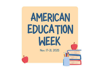 American Education Week books and apple logo