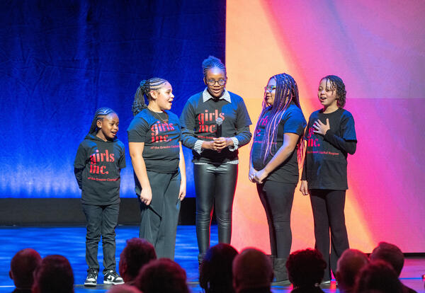 Five students lead the Pledge of Allegiance at Governor Hochul's State of the State address.