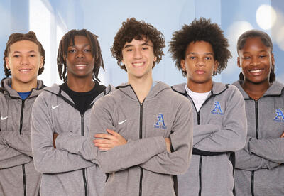 Group photo of Jasiah Anderson, Javanni Garland-Santana, Noah Bizer, Nasief Smith and Nyloni Smith