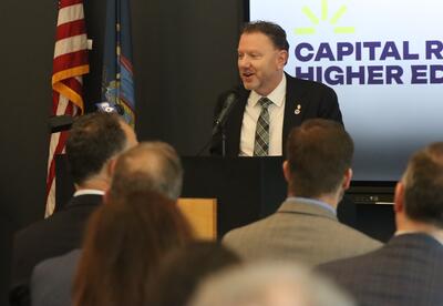 Sage President Matthew Shaftel speaks at the March 18 announcement