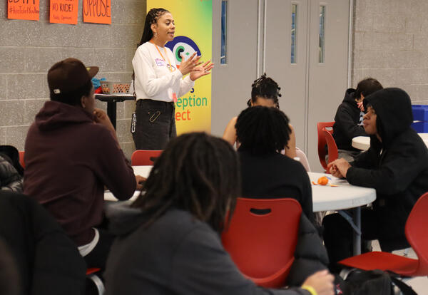 Leader from P3 facilitating a power mapping session with students