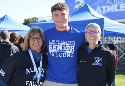 Athletic director Kim Pilla with senior student and �鶹Ӱ�� Booster Club president  Trish Cellemme