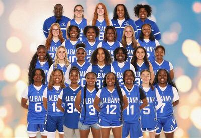 Team photo of girls' flag football from 2024-2025