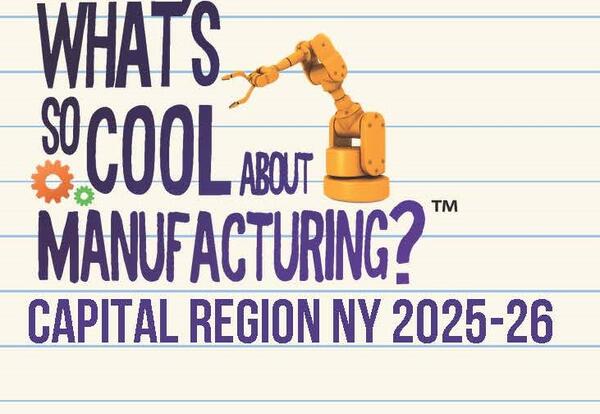 A logo promoting the what's so cool about manufacturing contest