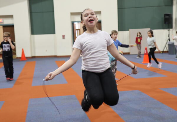 A student jumps rope to raise money for the American Heart Association.
